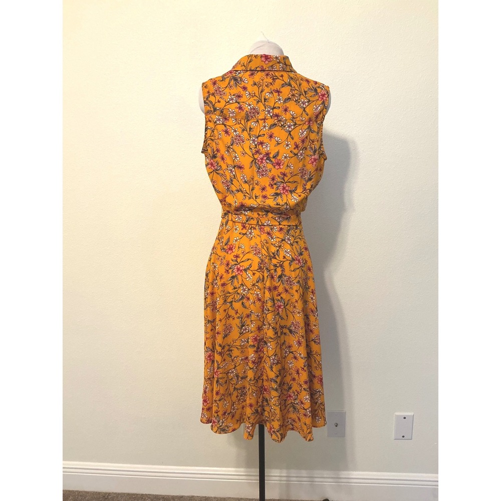 Nanette Nanette Lepore Floral Midi‎ Dress 6 Mustard Yellow Pleated Fit Flare - Picture 9 of 16